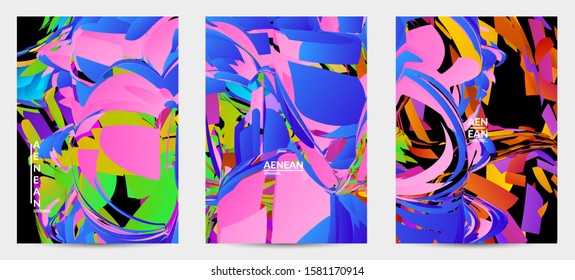 Abstract flyer template with bright colored random small particle explosion. Sport music social media layout. Optical art dynamic background with outer space motion. Futuristic vector.