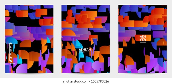 Abstract flyer template with bright colored random stripes. Dynamic modern design with scattered gradient geometric shapes. Simple colorful futuristic elements. Sport music social media layout.