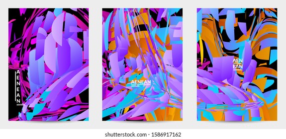 Abstract flyer template with bright colored random small particle explosion. Sport music social media layout. Optical art dynamic background with outer space motion. Futuristic vector.