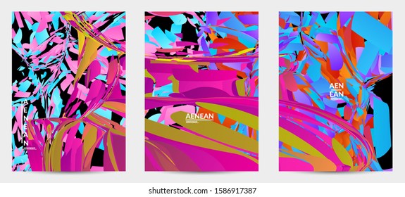 Abstract flyer template with bright colored random small particle explosion. Sport music social media layout. Optical art dynamic background with outer space motion. Futuristic vector.