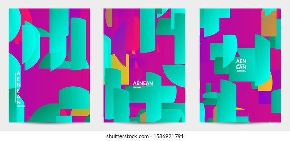 Abstract flyer template with bright colored random stripes. Dynamic modern design with scattered gradient geometric shapes. Simple colorful futuristic elements. Sport music social media layout.