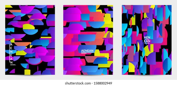 Abstract flyer template with bright colored random stripes. Dynamic modern design with scattered gradient geometric shapes. Simple colorful futuristic elements. Sport music social media layout.