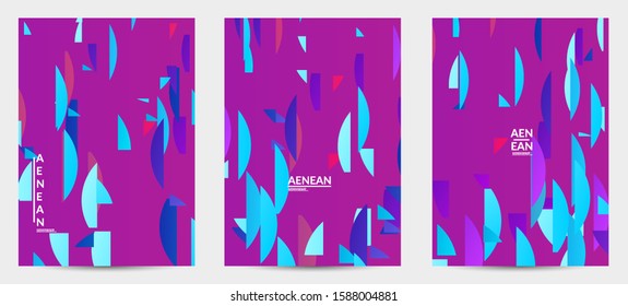 Abstract flyer template with bright colored random stripes. Dynamic modern design with scattered gradient geometric shapes. Simple colorful futuristic elements. Sport music social media layout.