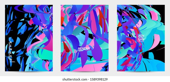 Abstract flyer template with bright colored random small particle explosion. Sport music social media layout. Optical art dynamic background with outer space motion. Futuristic vector.