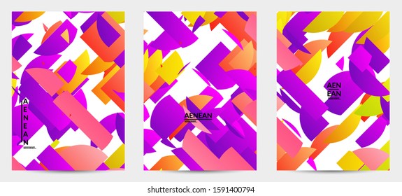 Abstract flyer template with bright colored random stripes. Dynamic modern design with scattered gradient geometric shapes. Simple colorful futuristic elements. Sport music social media layout.