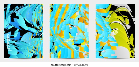 Abstract flyer template with bright colored random small particle explosion. Sport music social media layout. Optical art dynamic background with outer space motion. Futuristic vector.