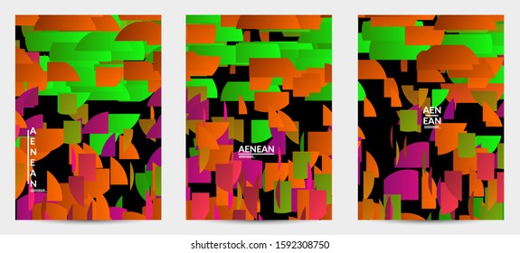 Abstract flyer template with bright colored random stripes. Dynamic modern design with scattered gradient geometric shapes. Simple colorful futuristic elements. Sport music social media layout.
