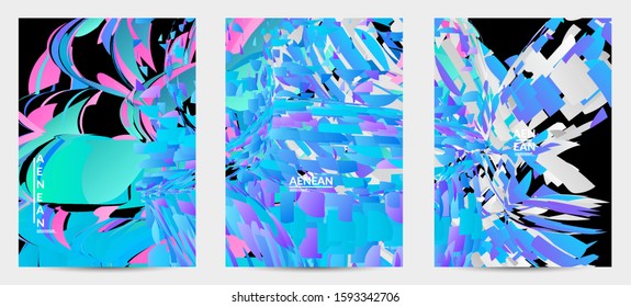 Abstract flyer template with bright colored random small particle explosion. Sport music social media layout. Optical art dynamic background with outer space motion. Futuristic vector.