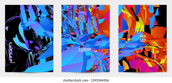 Abstract flyer template with bright colored random small particle explosion. Sport music social media layout. Optical art dynamic background with outer space motion. Futuristic vector.