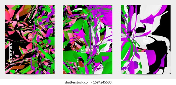 Abstract flyer template with bright colored random small particle explosion. Sport music social media layout. Optical art dynamic background with outer space motion. Futuristic vector.