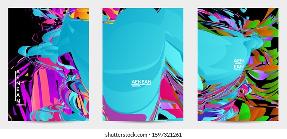 Abstract flyer template with bright colored random small particle explosion. Sport music social media layout. Optical art dynamic background with outer space motion. Futuristic vector.