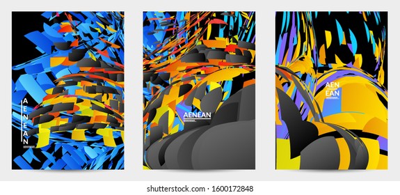 Abstract flyer template with bright colored random small particle explosion. Sport music social media layout. Optical art dynamic background with outer space motion. Futuristic vector.