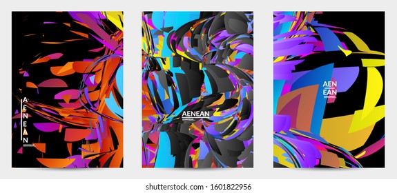 Abstract flyer template with bright colored random small particle explosion. Sport music social media layout. Optical art dynamic background with outer space motion. Futuristic vector.