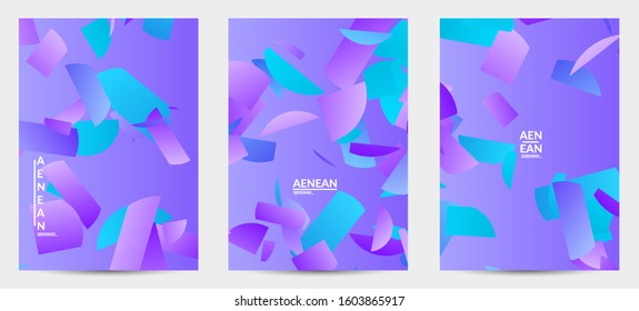 Abstract flyer template with bright colored random stripes. Dynamic modern design with scattered gradient geometric shapes. Simple colorful futuristic elements. Sport music social media layout.