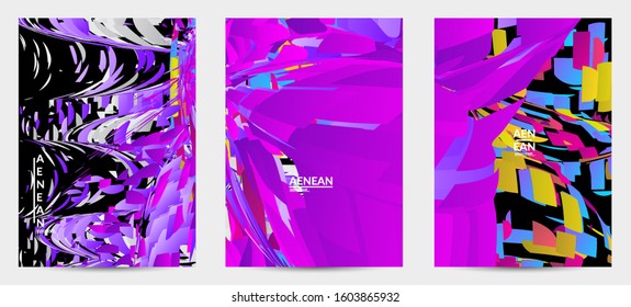 Abstract flyer template with bright colored random small particle explosion. Sport music social media layout. Optical art dynamic background with outer space motion. Futuristic vector.