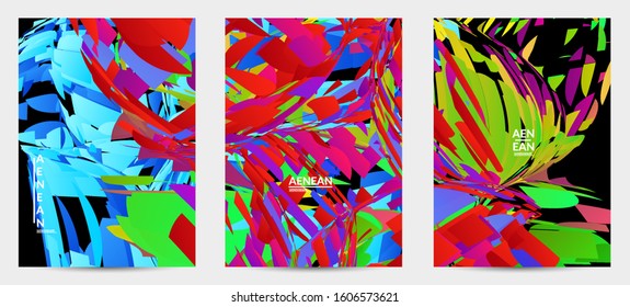 Abstract flyer template with bright colored random small particle explosion. Sport music social media layout. Optical art dynamic background with outer space motion. Futuristic vector.