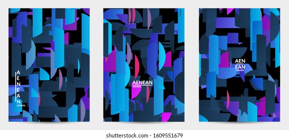 Abstract flyer template with bright colored random stripes. Dynamic modern design with scattered gradient geometric shapes. Simple colorful futuristic elements. Sport music social media layout.