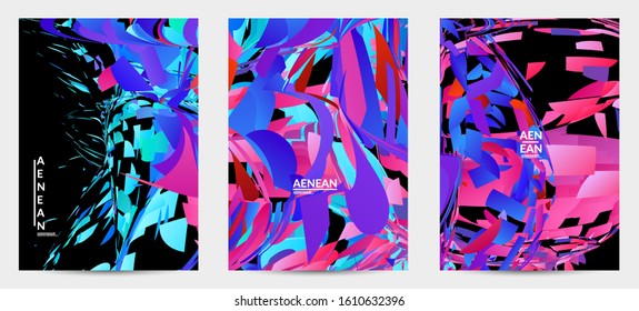 Abstract flyer template with bright colored random small particle explosion. Sport music social media layout. Optical art dynamic background with outer space motion. Futuristic vector.