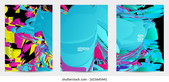 Abstract flyer template with bright colored random small particle explosion. Sport music social media layout. Optical art dynamic background with outer space motion. Futuristic vector.