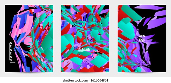 Abstract flyer template with bright colored random small particle explosion. Sport music social media layout. Optical art dynamic background with outer space motion. Futuristic vector.