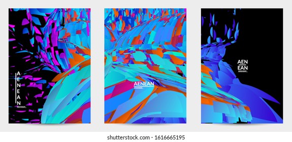 Abstract flyer template with bright colored random small particle explosion. Sport music social media layout. Optical art dynamic background with outer space motion. Futuristic vector.