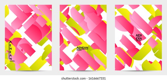 Abstract flyer template with bright colored random stripes. Dynamic modern design with scattered gradient geometric shapes. Simple colorful futuristic elements. Sport music social media layout.