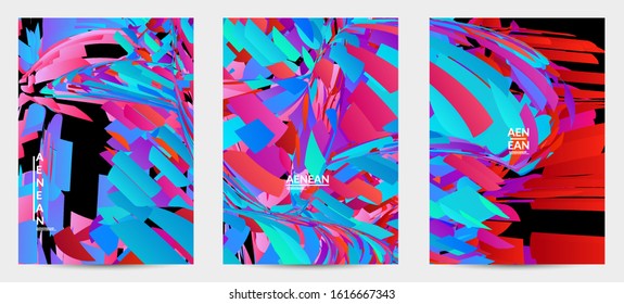 Abstract flyer template with bright colored random small particle explosion. Sport music social media layout. Optical art dynamic background with outer space motion. Futuristic vector.