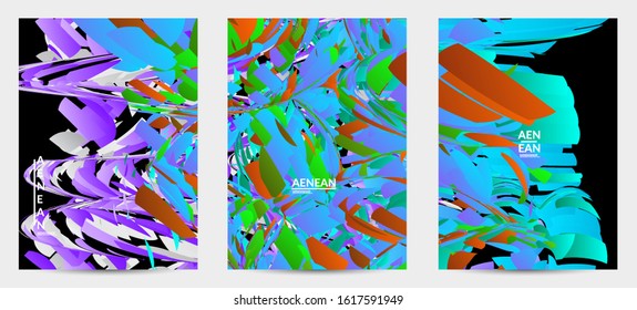 Abstract flyer template with bright colored random small particle explosion. Sport music social media layout. Optical art dynamic background with outer space motion. Futuristic vector.