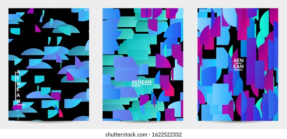 Abstract flyer template with bright colored random stripes. Dynamic modern design with scattered gradient geometric shapes. Simple colorful futuristic elements. Sport music social media layout.