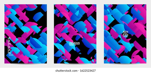 Abstract flyer template with bright colored random stripes. Dynamic modern design with scattered gradient geometric shapes. Simple colorful futuristic elements. Sport music social media layout.