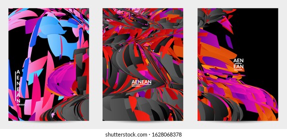 Abstract flyer template with bright colored random small particle explosion. Sport music social media layout. Optical art dynamic background with outer space motion. Futuristic vector.
