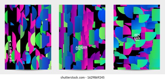 Abstract flyer template with bright colored random stripes. Dynamic modern design with scattered gradient geometric shapes. Simple colorful futuristic elements. Sport music social media layout.