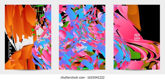 Abstract flyer template with bright colored random small particle explosion. Sport music social media layout. Optical art dynamic background with outer space motion. Futuristic vector.
