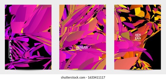 Abstract flyer template with bright colored random small particle explosion. Sport music social media layout. Optical art dynamic background with outer space motion. Futuristic vector.