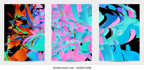 Abstract flyer template with bright colored random small particle explosion. Sport music social media layout. Optical art dynamic background with outer space motion. Futuristic vector.