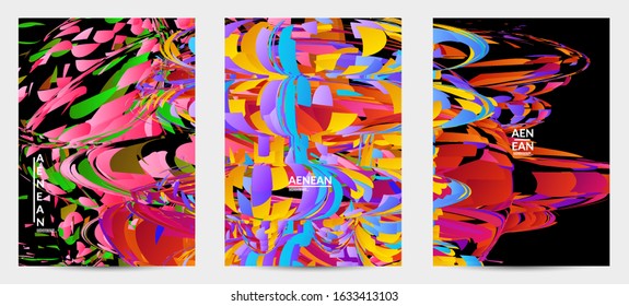 Abstract flyer template with bright colored random small particle explosion. Sport music social media layout. Optical art dynamic background with outer space motion. Futuristic vector.