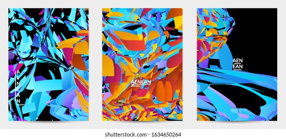 Abstract flyer template with bright colored random small particle explosion. Sport music social media layout. Optical art dynamic background with outer space motion. Futuristic vector.