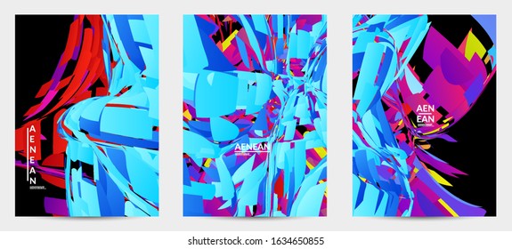 Abstract flyer template with bright colored random small particle explosion. Sport music social media layout. Optical art dynamic background with outer space motion. Futuristic vector.