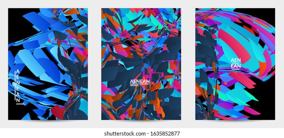 Abstract flyer template with bright colored random small particle explosion. Sport music social media layout. Optical art dynamic background with outer space motion. Futuristic vector.