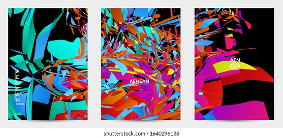 Abstract flyer template with bright colored random small particle explosion. Sport music social media layout. Optical art dynamic background with outer space motion. Futuristic vector.