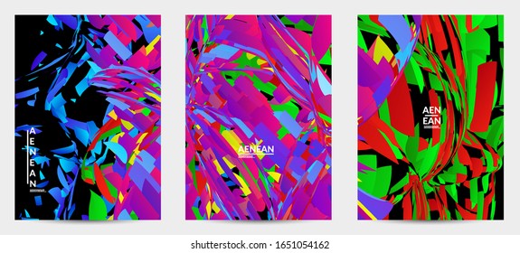 Abstract flyer template with bright colored random small particle explosion. Sport music social media layout. Optical art dynamic background with outer space motion. Futuristic vector.