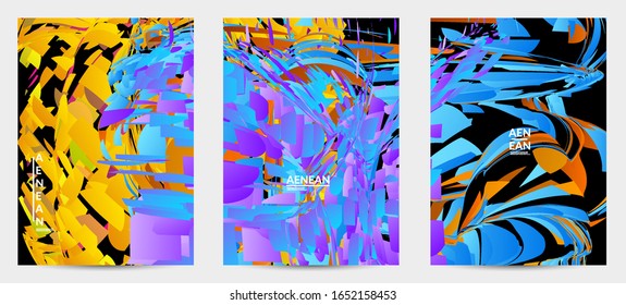 Abstrakte Flyer-Vorlage mit hellfarbiger, zufälliger kleiner Teilchenexplosion. Social Media-Layout von Sportmusik. Optische Kunst, dynamischer Hintergrund mit Bewegung im Weltraum. Futuristische Vektorillustration.