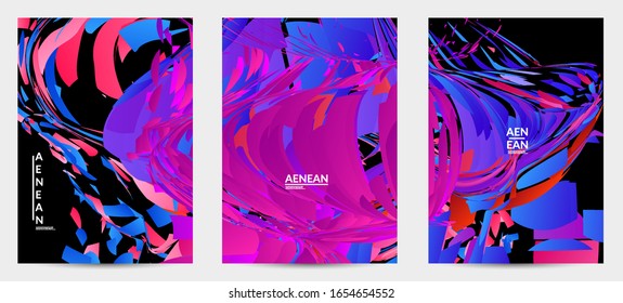 Abstract flyer template with bright colored random small particle explosion. Sport music social media layout. Optical art dynamic background with outer space motion. Futuristic vector.