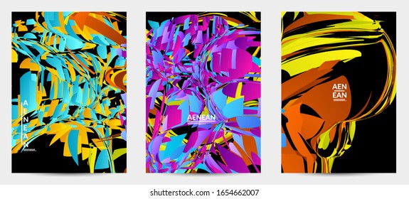 Abstrakte Flyer-Vorlage mit hellfarbiger, zufälliger kleiner Teilchenexplosion. Social Media-Layout von Sportmusik. Optische Kunst, dynamischer Hintergrund mit Bewegung im Weltraum. Futuristische Vektorillustration.