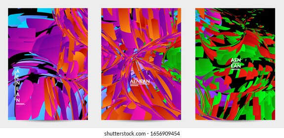 Abstract flyer template with bright colored random small particle explosion. Sport music social media layout. Optical art dynamic background with outer space motion. Futuristic vector.