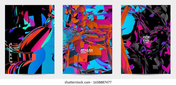 Abstract flyer template with bright colored random small particle explosion. Sport music social media layout. Optical art dynamic background with outer space motion. Futuristic vector.