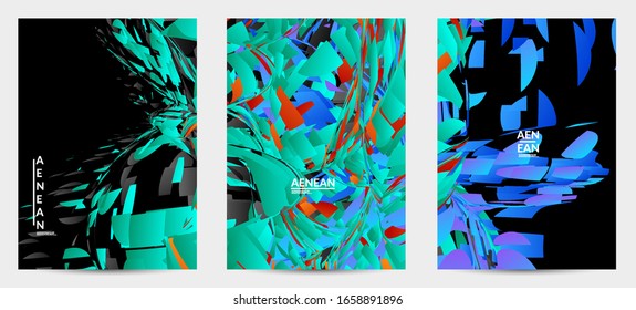 Abstract flyer template with bright colored random small particle explosion. Sport music social media layout. Optical art dynamic background with outer space motion. Futuristic vector.