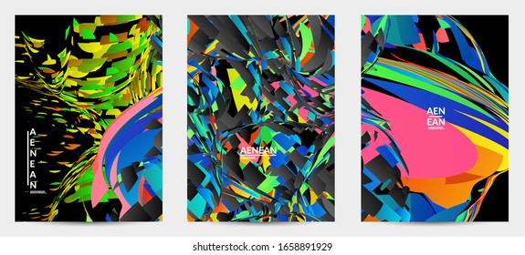 Plantilla de volante abstracta con explosión aleatoria de partículas pequeñas de color brillante. Diseño de medios sociales de música deportiva. Fondo dinámico de arte óptico con movimiento en el espacio ultraterrestre. Vector futurista.