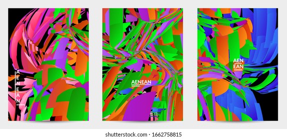 Abstract flyer template with bright colored random small particle explosion. Sport music social media layout. Optical art dynamic background with outer space motion. Futuristic vector.
