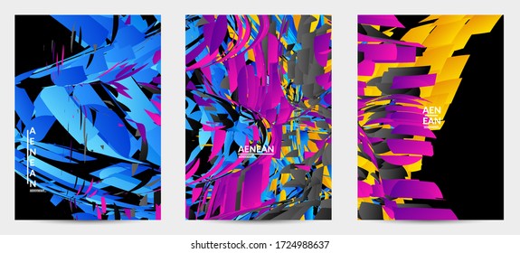 Abstract flyer template with bright colored random small particle explosion. Sport music social media layout. Optical art dynamic background with outer space motion. Futuristic vector.